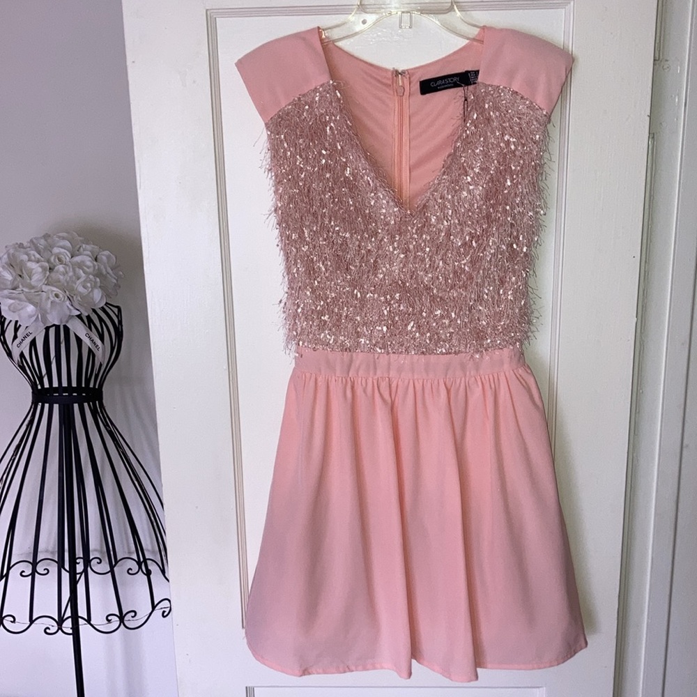 JUST DROPPED #75 Pretty In Pink Fringe Bodice Fit & Flare Skater Dress S M L - Picture 8 of 9